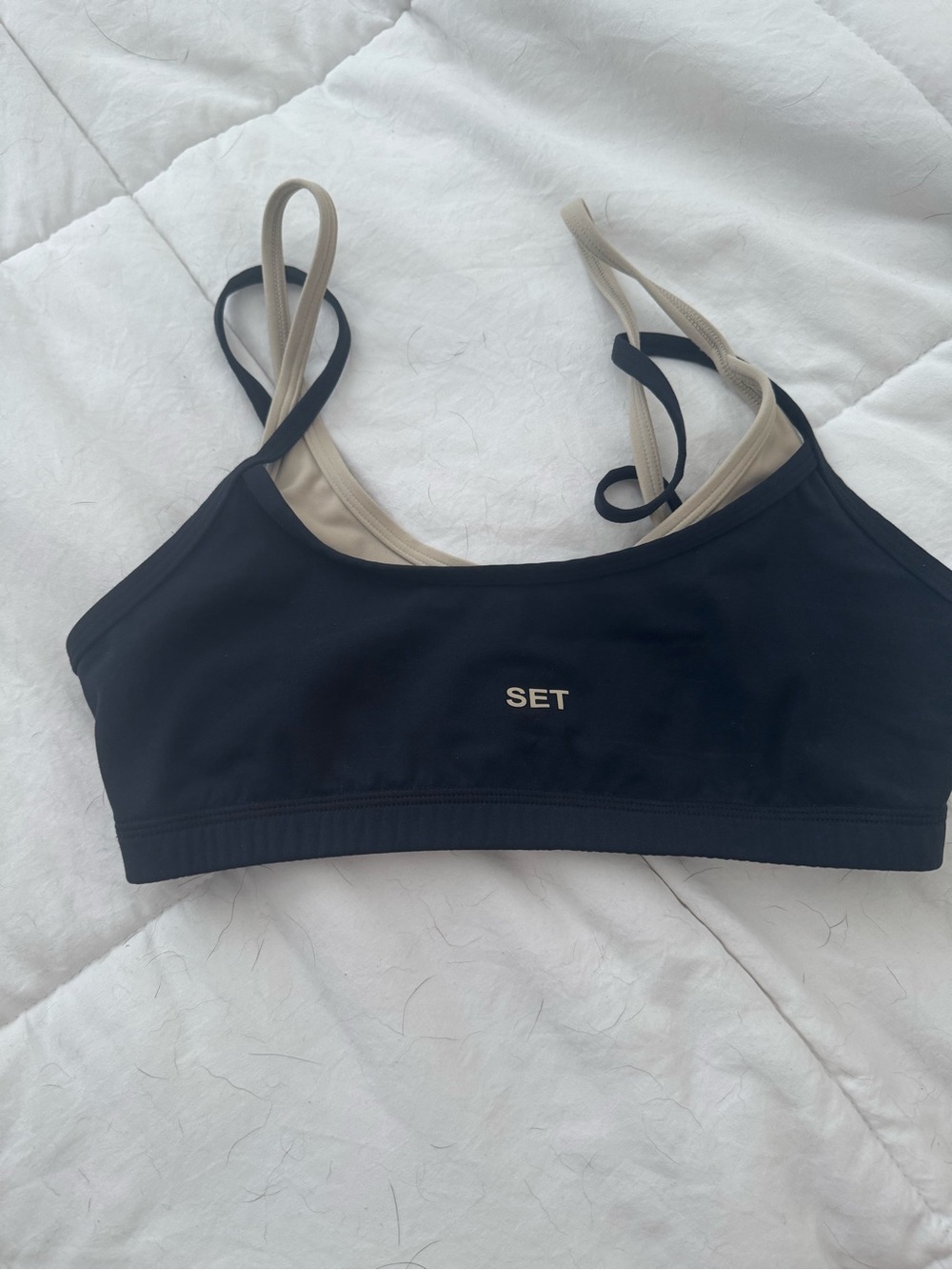 SET Active Black and Beige Double-Strap Sports Bra